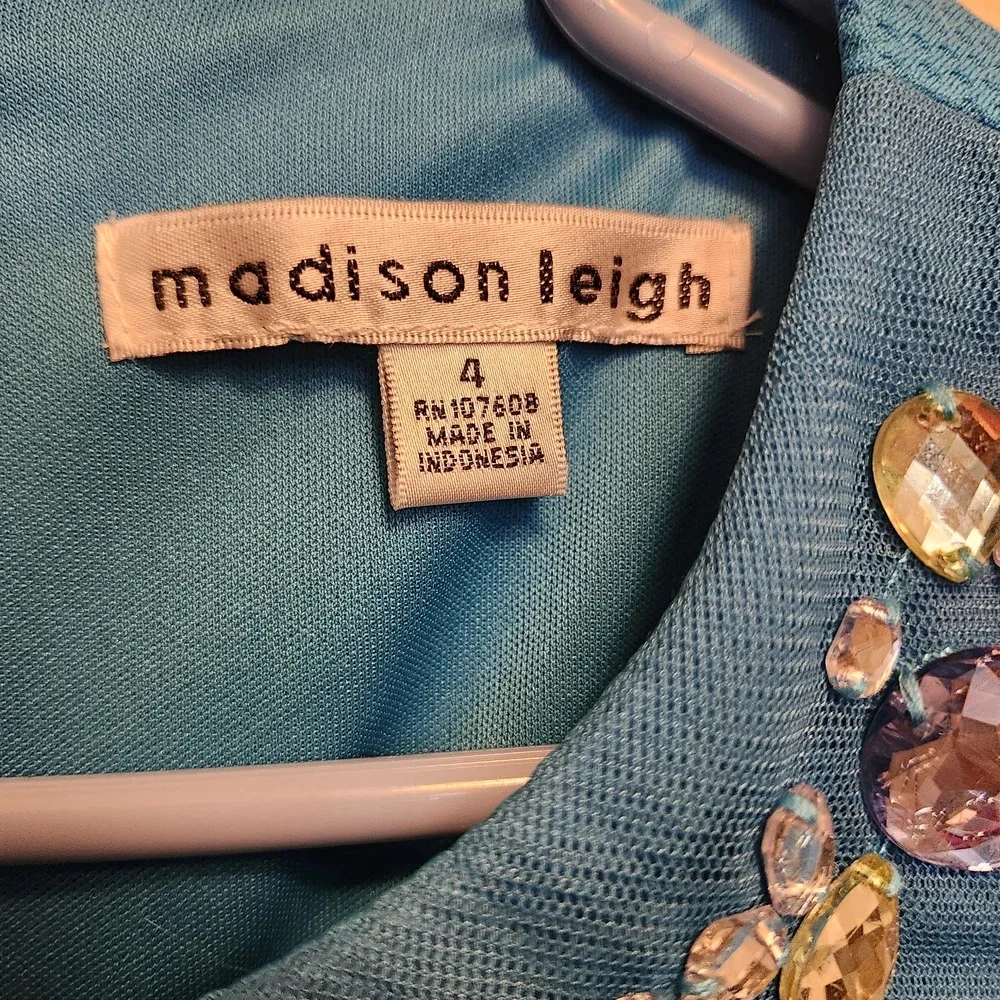 Madison Leigh Blue Midi Dress with Embellished Neckline - Picture 3 of 4